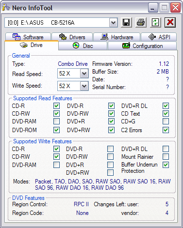 QuieTrack данные на ASUS CB-5216A QuieTrack данные на ASUS CB-5216A