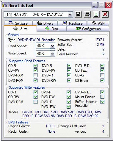 пишущий привод DVD-RW Sony Q120A, тесты пишущий привод DVD-RW Sony Q120A, тесты