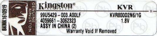 Kingston 99U5429-003.A00LF - KVR800D2N6/1G Kingston 99U5429-003.A00LF - KVR800D2N6/1G