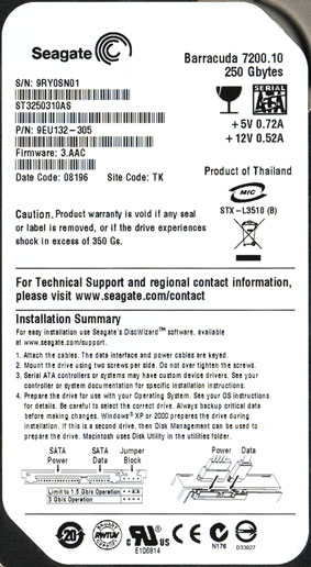 Seagate Barracuda ST3250310AS - наклейка Seagate Barracuda ST3250310AS - наклейка