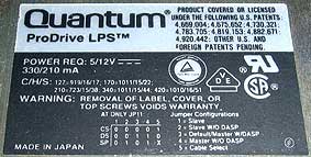 Quantum ProDrive LPS этикетка HDD жесткий диск Quantum ProDrive LPS этикетка HDD жесткий диск