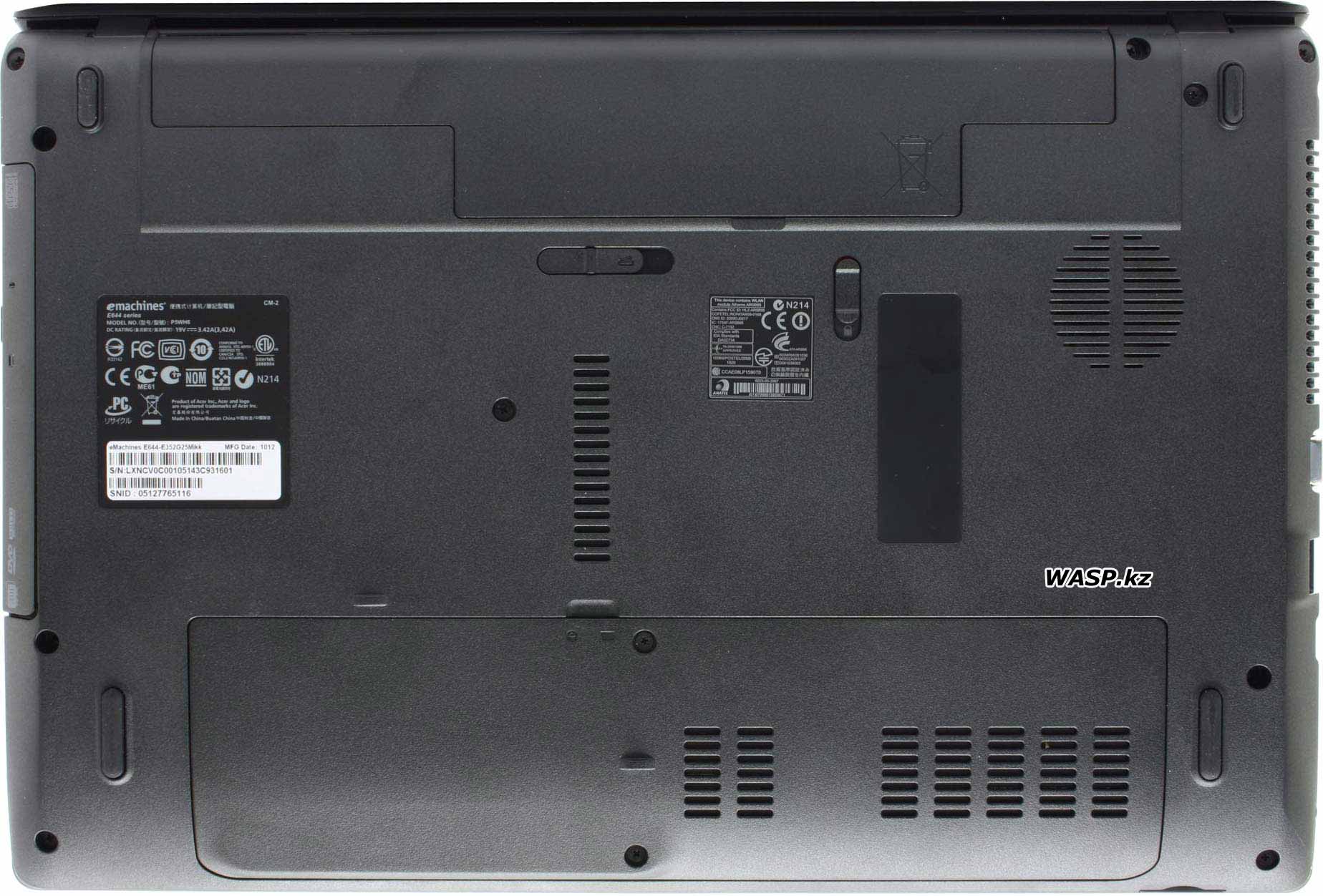 Ноутбук eMachines E644-E352G25Mnkk нижняя часть Ноутбук eMachines E644-E352G25Mnkk нижняя часть