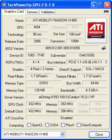 ATI Mobility Radeon X1400 данные на видеокарту в GPU-Z ATI Mobility Radeon X1400 данные на видеокарту в GPU-Z