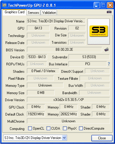 S3 Trio 3D/2X 86С368 данные в GPU-Z S3 Trio 3D/2X 86С368 данные в GPU-Z